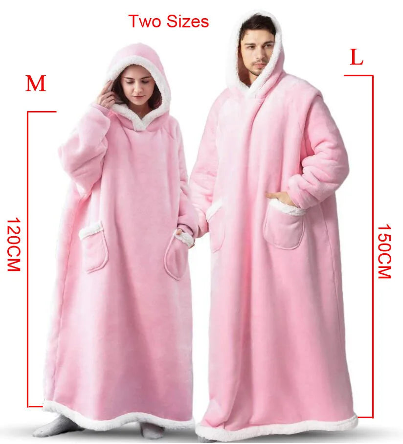 Super Long Flannel Blanket with Sleeves Winter Hoodies